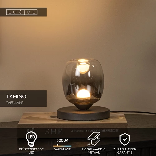 Lucide TAMINO - Tafellamp - Ø 15 cm - LED - 1x6W 3000K - Zwart - USP